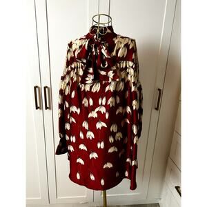 Beulah Style Red Multicolor Satin Blouse One Size